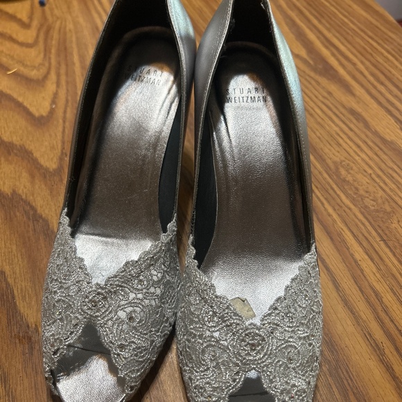Stuart Whitman silver lace shoes with rhinestones - Picture 1 of 11